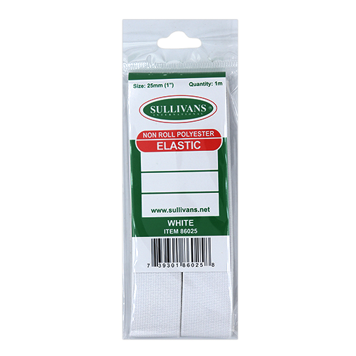 86025 Sullivans 25mm Non Roll Polyster Elastic - 1m - White