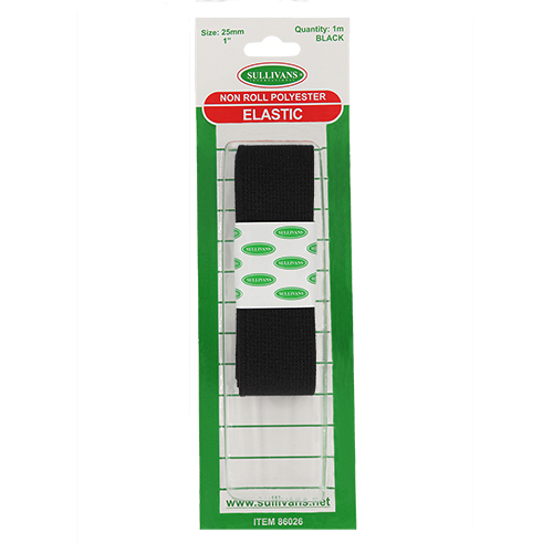 86026 Sullivans 25mm Non Roll Polyster Elastic - 1m - Black