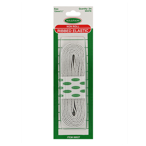 86027 Sullivans 12mm Non Roll Ribbed Elastic - 2m - White