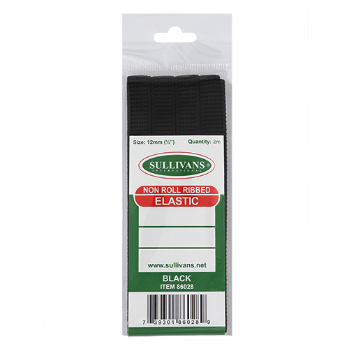86028 Sullivans 12mm Non Roll Ribbed Elastic - 2m - Black