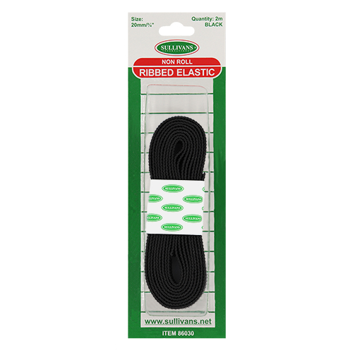 86030 Sullivans 20mm Non Roll Ribbed Elastic - 2m - Black