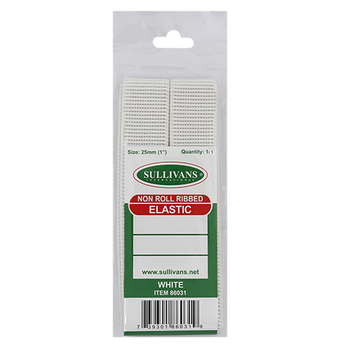 86031 Sullivans 25mm Non Roll Ribbed Elastic - 1m - White