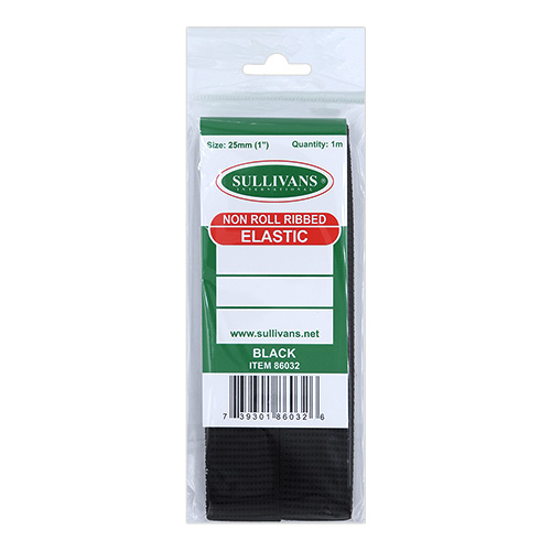 86032 Sullivans 25mm Non Roll Ribbed Elastic - 1m - Black