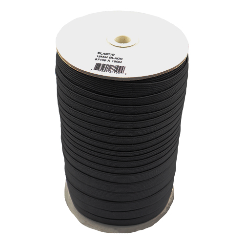 87109 Sullivans 12mm Elastic - 100m - Black