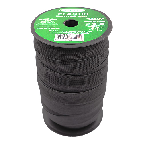 87113 Sullivans 25mm Elastic - 60m - Black