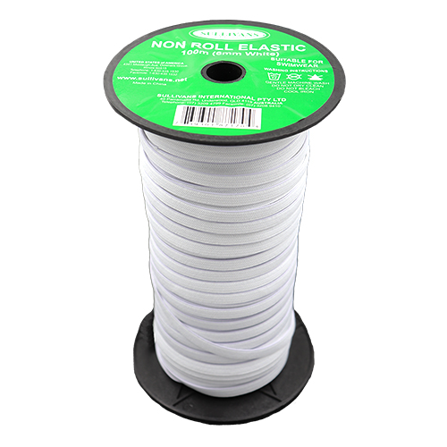 87170 Sullivans 6mm Non Roll Elastic - 100m -white