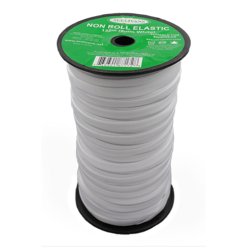 87172 Sullivans 8mm Non Roll Elastic - 132m - White