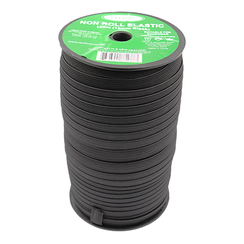 87177 Sullivans 12mm Non Roll Elastic - 100m -black