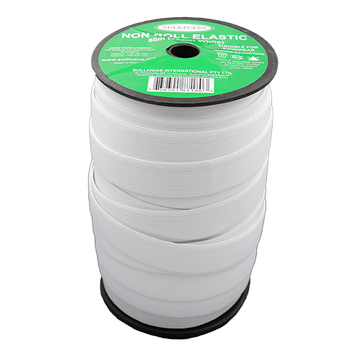 87180 Sullivans 25mm Non Roll Elastic - 50m - White