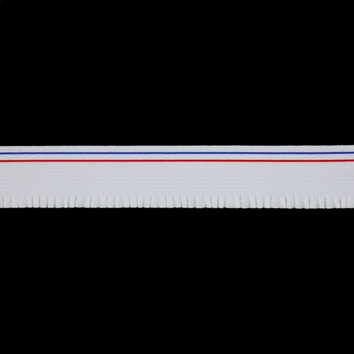 87199 Elastic 25mm White Navy & Red Stripe