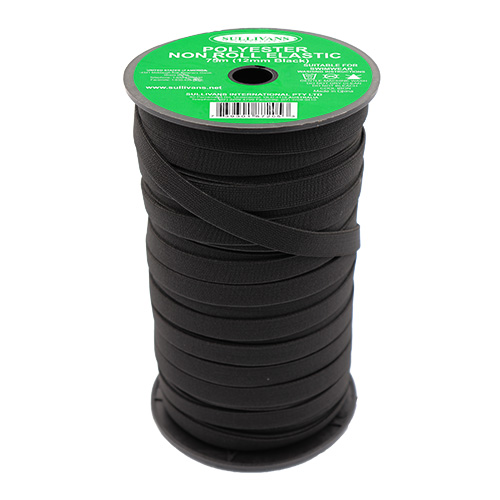 87205 Sullivans 12mm Non Roll Polyster Elastic - Black  75mts