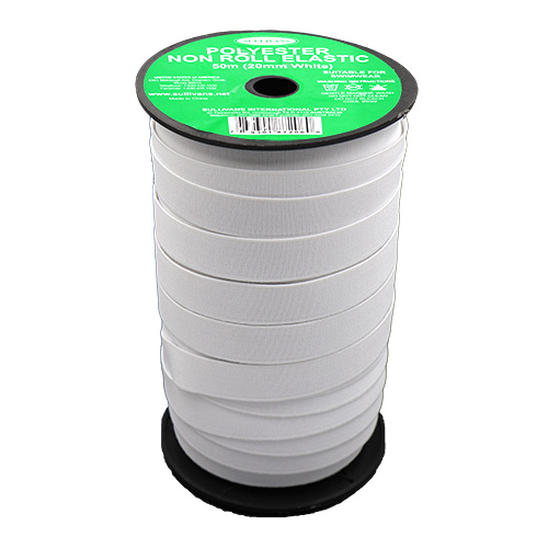 87206 Sullivans 20mm Non Roll Polyster Elastic - White 50mts