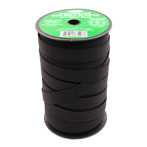 87207 Sullivans 20mm Non Roll Polyster Elastic - Black 50mts