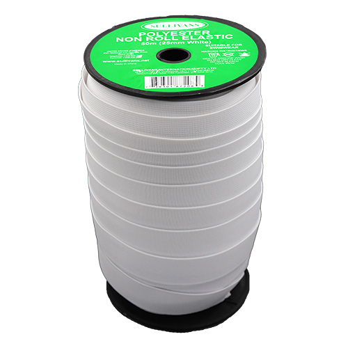 87208 Sullivans 25mm Non Roll Polyster Elastic - White 50mts