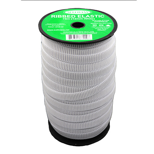 87210 Sullivans 12mm Non Roll Ribbed Elastic - White 75mts
