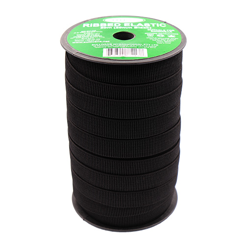 87213 Sullivans 20mm Non Roll Ribbed Elastic - Black 50mts