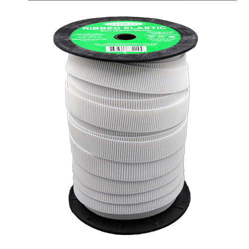 87214 Sullivans 25mm Non Roll Ribbed Elastic - White 50mts