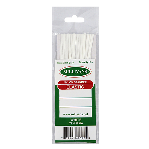 87310 Sullivans 3mm Elastic - 5m Card - White