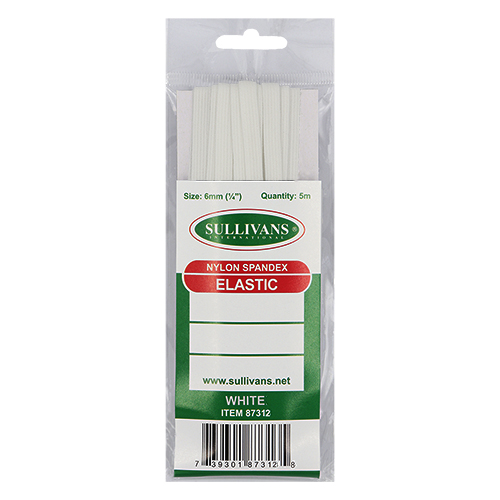 87312 Sullivans 6mm Elastic - 5m Card - White