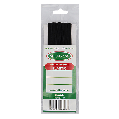 87313 Sullivans 6mm Elastic - 5m Card - Black