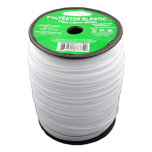 87334 Sullivans 12mm Polyester Elastic - 135m - White