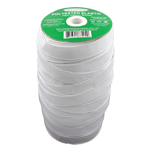87404 Sullivans 20mm Polyester Elastic - 75m - White