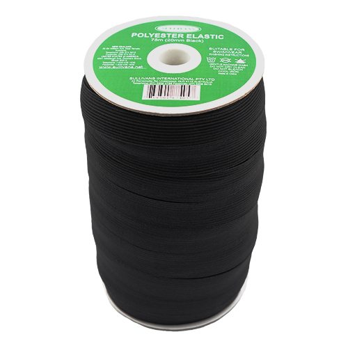 87405 Sullivans 20mm Polyester Elastic - 75m - Black