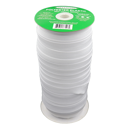 87406 Sullivans 25mm Polyester Elastic - 50m - White