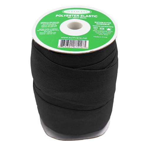 87416 Sullivans 50mm Polyester Elastic - 20m - Black