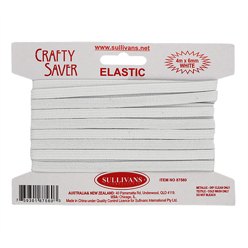 87560 Sullivans 6mm Elastic - 4m Card - White