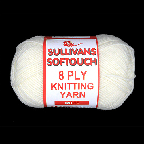 89195 Sullivans 8ply Polyster Softouch Knitting Yarn - 100g - White 