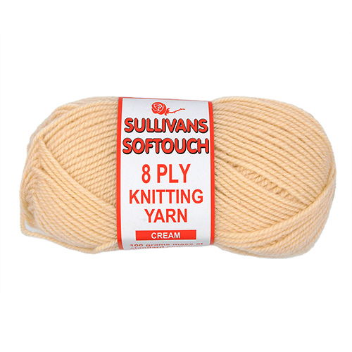 89196 Sullivans 8ply Polyster Softouch Knitting Yarn - 100g - Cream