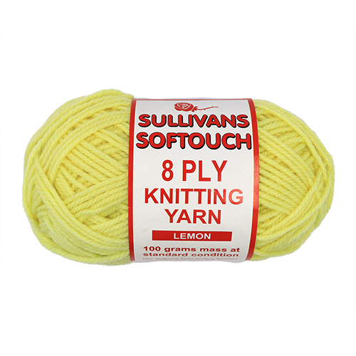 89197 Sullivans 8ply Polyster Softouch Knitting Yarn - 100g - Lemon