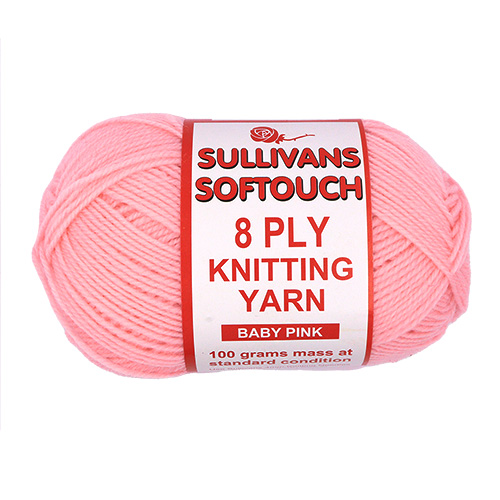 89198 Sullivans 8ply Polyster Softouch Knitting Yarn - 100g - Baby Pink