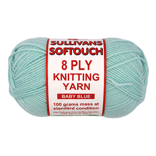89202 Sullivans 8ply Polyster Softouch Knitting Yarn - 100g - Baby Blue