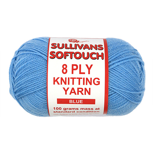 89203 Sullivans 8ply Polyster Softouch Knitting Yarn - 100g - Blue