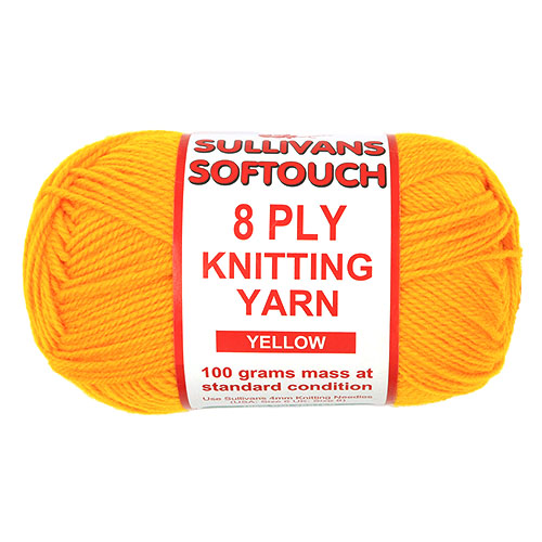 89205 Sullivans 8ply Polyster Softouch Knitting Yarn - 100g - Yellow