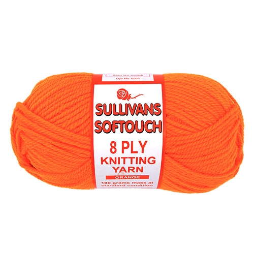 89206 Sullivans 8ply Polyster Softouch Knitting Yarn - 100g - Orange