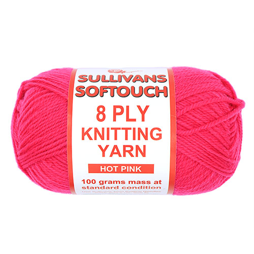 89207 Sullivans 8ply Polyster Softouch Knitting Yarn - 100g - Hot Pink