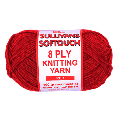 89208 Sullivans 8ply Polyster Softouch Knitting Yarn - 100g - Red