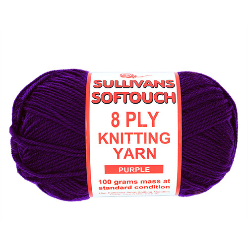 89209 Sullivans 8ply Polyster Softouch Knitting Yarn - 100g - Purple