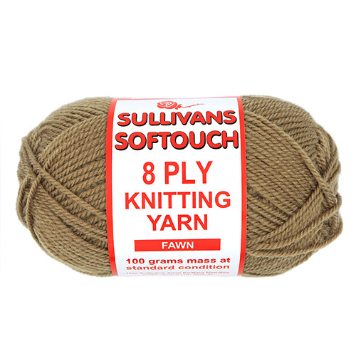 89213 Sullivans 8ply Polyster Softouch Knitting Yarn - 100g - Fawn