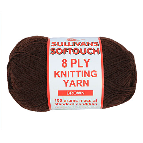 89214 Sullivans 8ply Polyster Softouch Knitting Yarn - 100g - Brown
