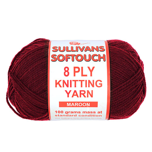 89215 Sullivans 8ply Polyster Softouch Knitting Yarn - 100g - Maroon