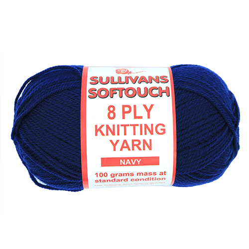 89217 Sullivans 8ply Polyster Softouch Knitting Yarn - 100g - Navy