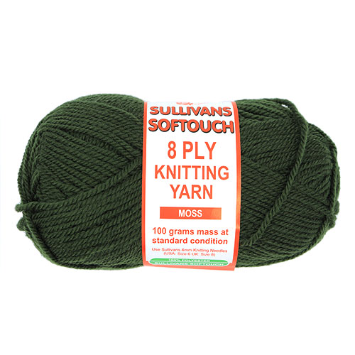 89370 Sullivans 8ply Polyster Softouch Knitting Yarn - 100g - Moss
