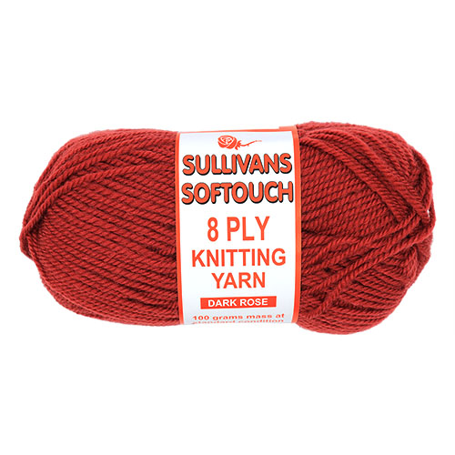 89371 Sullivans 8ply Polyster Softouch Knitting Yarn - 100g - Dark Rose