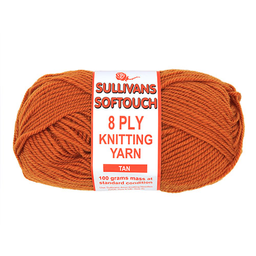 89372 Sullivans 8ply Polyster Softouch Knitting Yarn - 100g - Tan