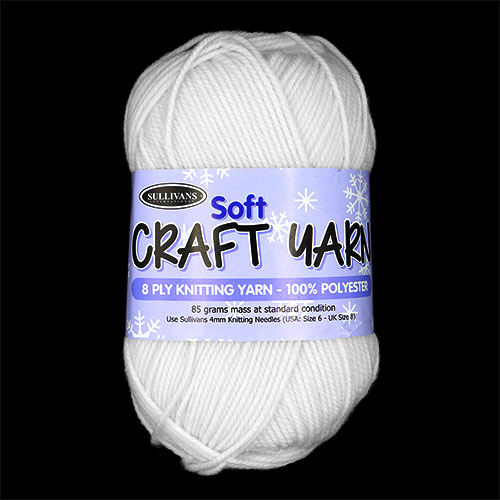 91500 Sullivans 8ply Polyster  Soft Craft Yarn - 85gm - White