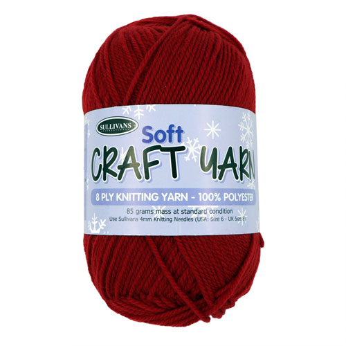 91507 Sullivans 8ply Polyster  Soft Craft Yarn - 85gm - Scarlet